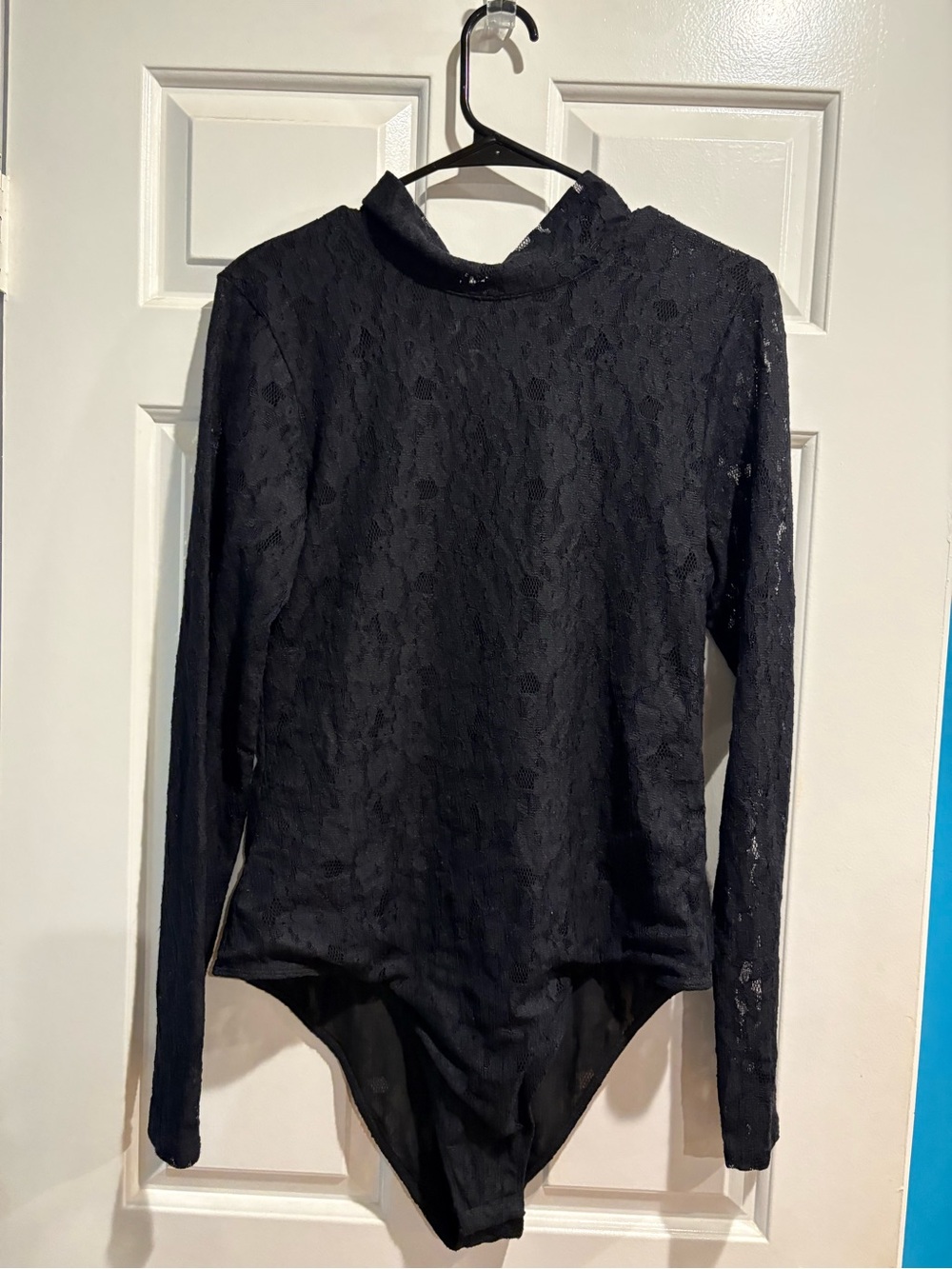 Anthropologie Daily Practice mock neck lace bodysuit top black sz M